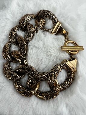 Barse Vintage Genuine Bronze Chunky Ornate Link Statement Toggle Bracelet